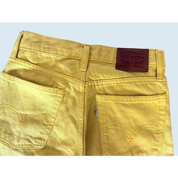 LEVI'S Yellow Button Fly High Waisted Straight Leg Raw Hem Jeans Sz 24 - Picture 6 of 7